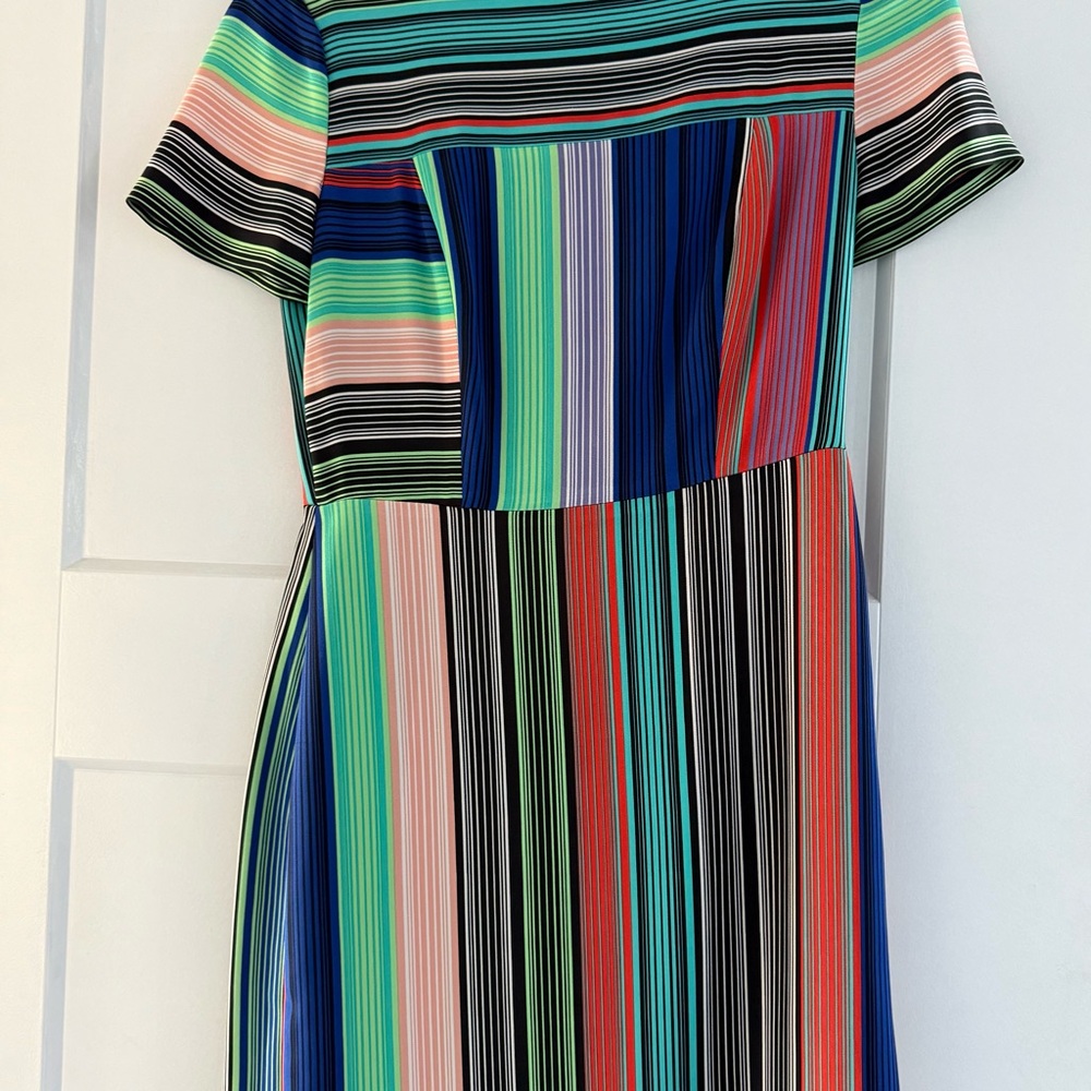 Diane Von Furstenberg Teal and Coral Striped Dress
